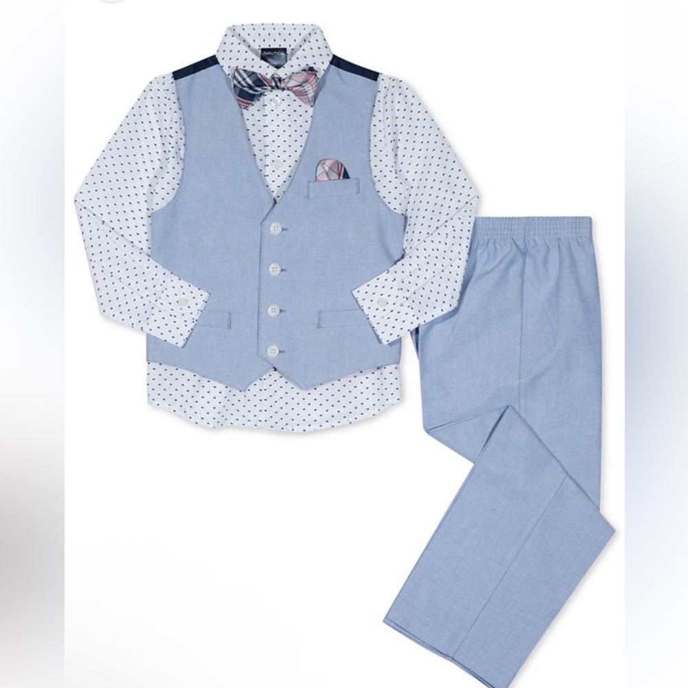 Nautica Boys 4-Piece Dress Set Shirt Vest Pants Bow Tie Size 5T
